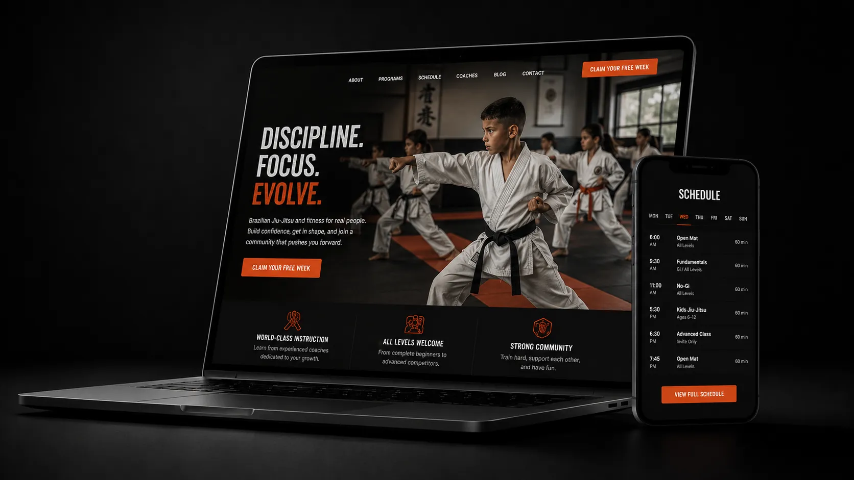 Gym website shown on laptop and phone